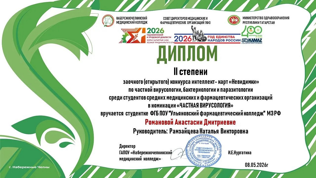 Студентка специальности «Лабораторная диагностика» Романова Анастасия заняла 2  место в межрегиональном конкурсе интеллект-карт в номинации «Частная вирусология»