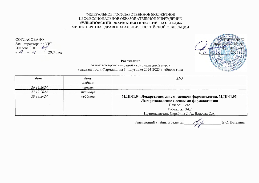 Расписание экзаменов