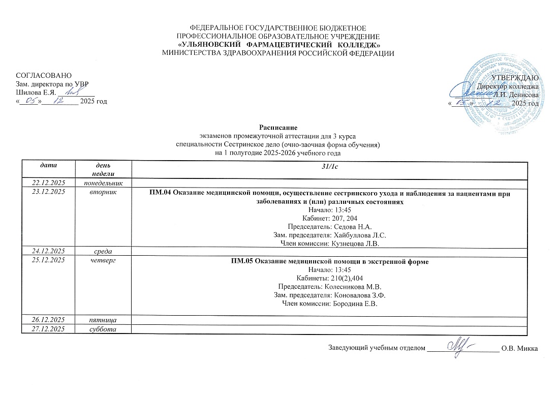 Расписание экзаменов