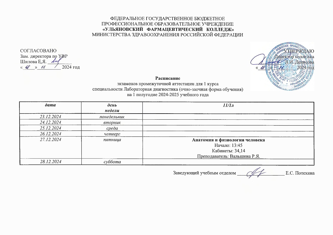 Расписание экзаменов