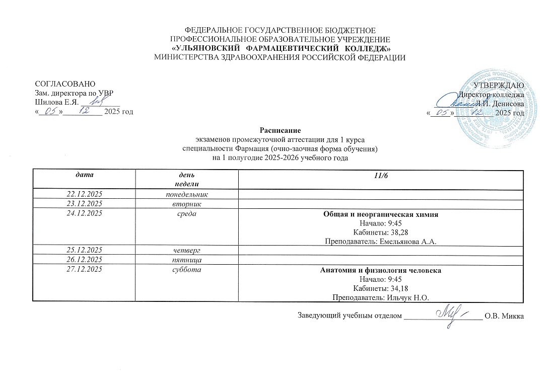 Расписание экзаменов