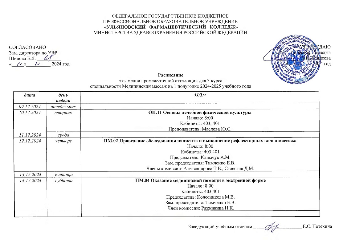 Расписание экзаменов