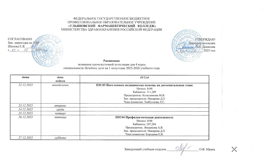 Расписание экзаменов