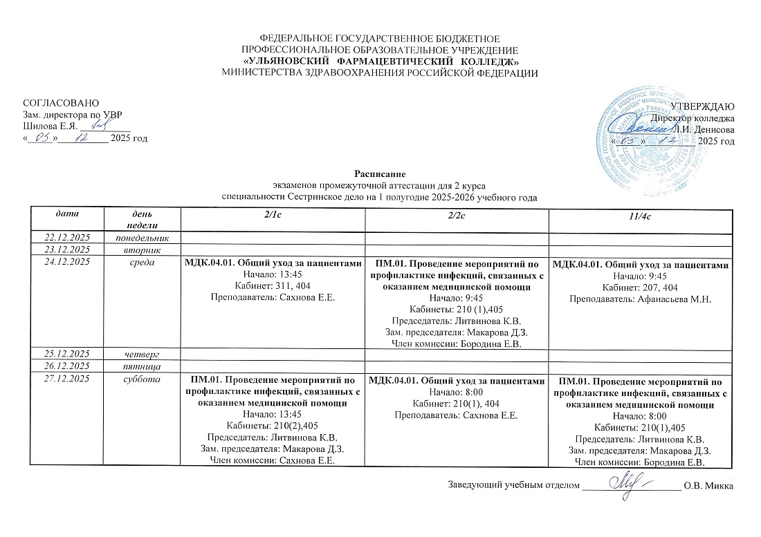 Расписание экзаменов