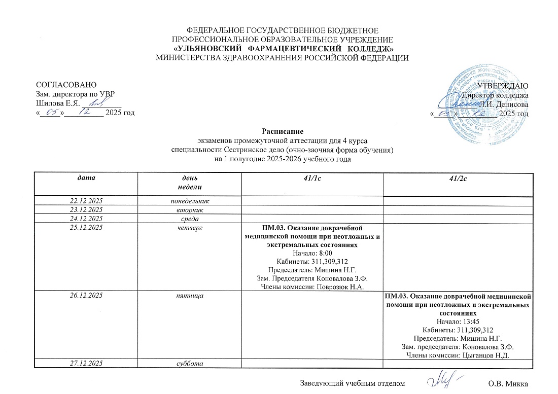 Расписание экзаменов